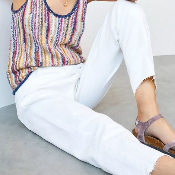 Anthropologie Pilcro Distressed Frayed Hem White Denim Jeans - Picture 3 of 16